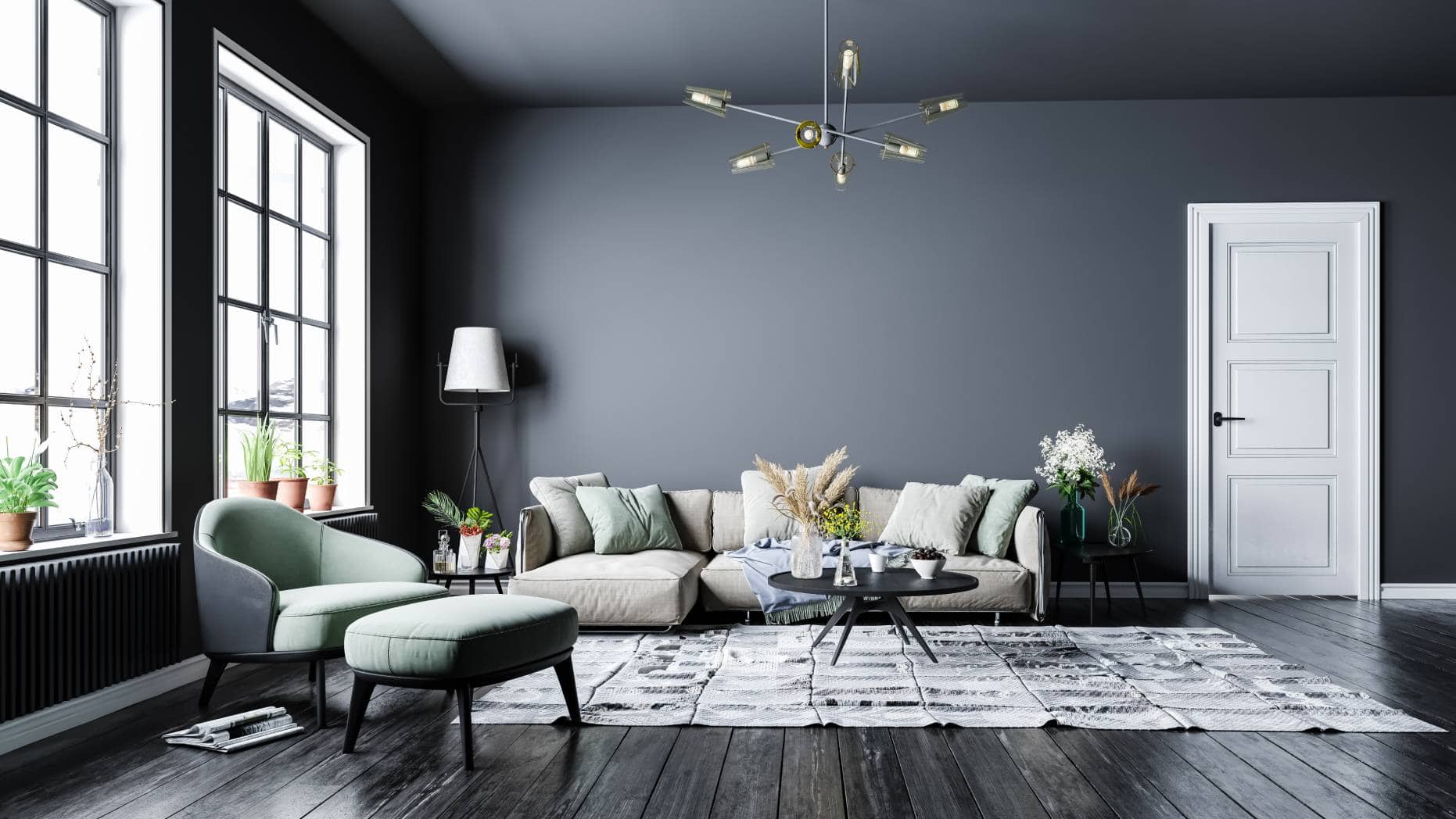 Gray Navy And Coral Living Room